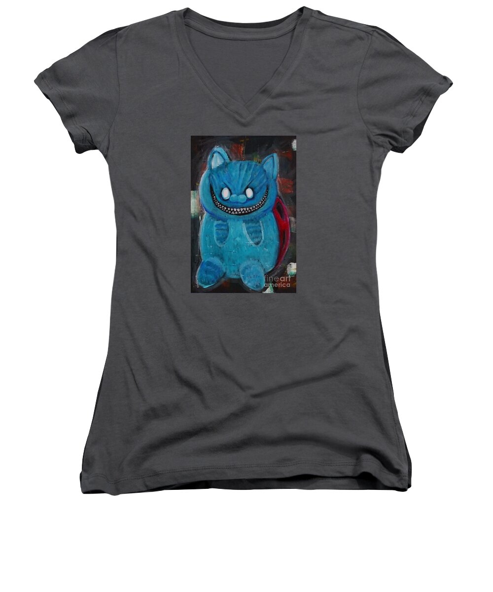 Catbug Women's V-Neck featuring the painting Cheshire Catbug by Eileen Arnold