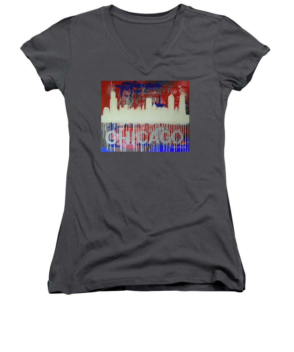 Drip Painting Women's V-Neck featuring the painting Chicago Drip by Melissa Jacobsen