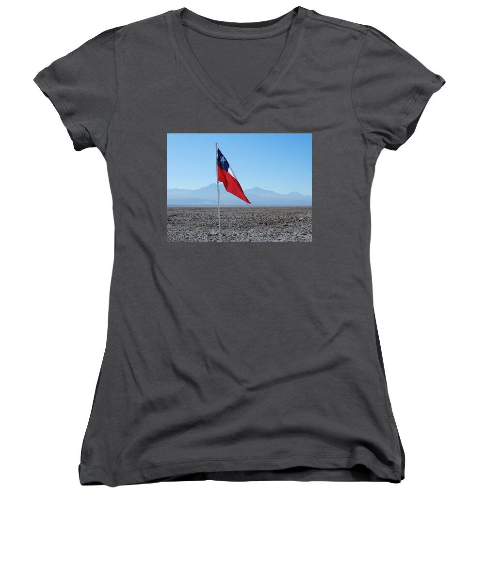 Chile Flag Women's V-Neck featuring the photograph Chilean flag by Cheryl Hoyle