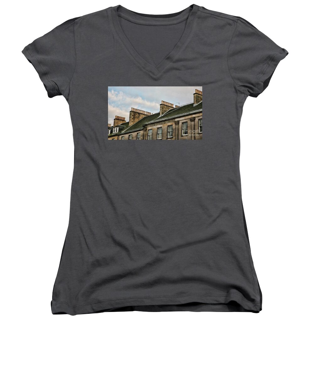 Scotland Women's V-Neck featuring the photograph Chimney Architecture by Chuck Kuhn