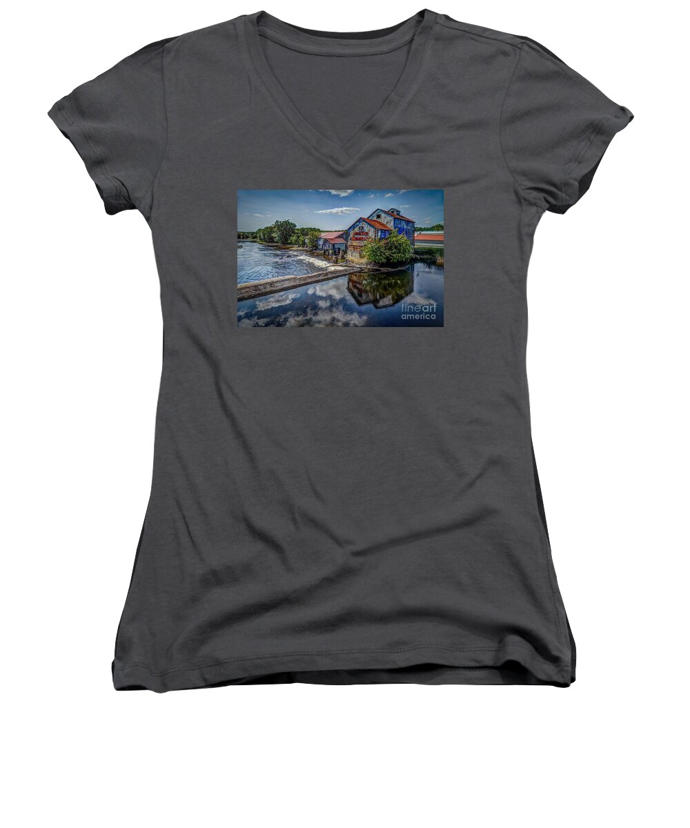 Abandoned Women's V-Neck featuring the photograph Chisolm's Mills by Roger Monahan