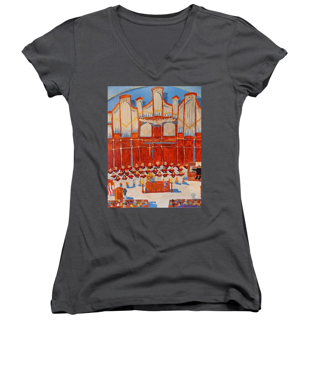Church Women's V-Neck featuring the painting Choir And Organ by Rodger Ellingson