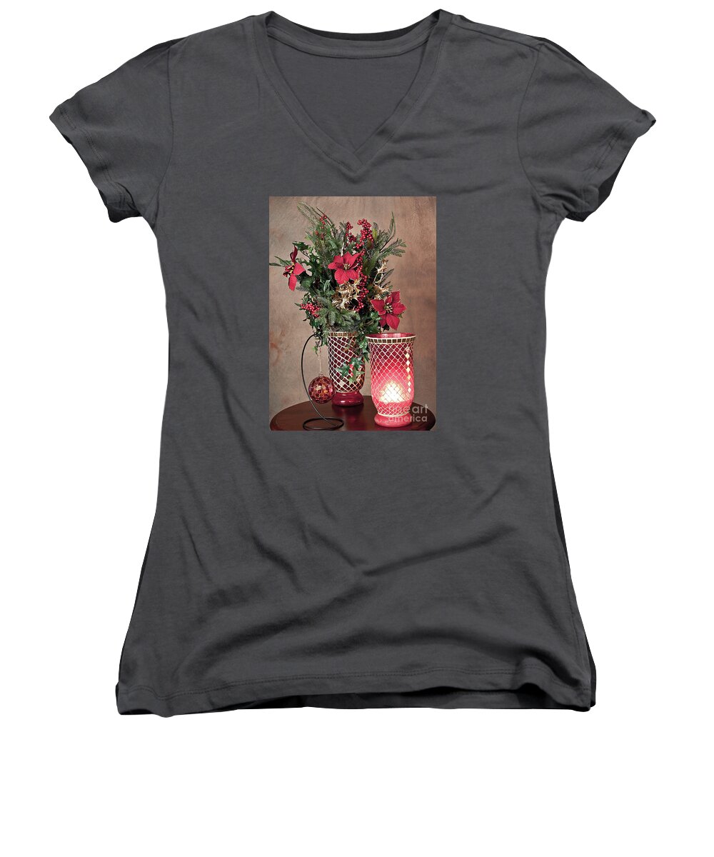 Christmas Women's V-Neck featuring the photograph Christmas Jewels by Sherry Hallemeier