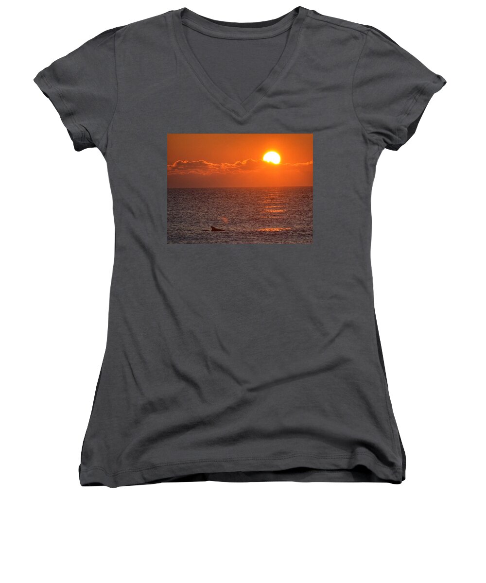 Sunrise Women's V-Neck featuring the photograph Christmas Sunrise on the Atlantic Ocean by Sumoflam Photography