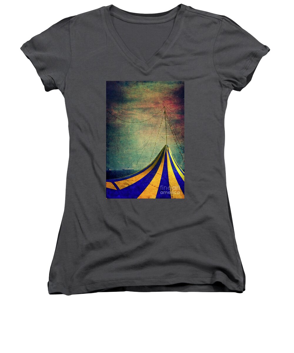 Circus Women's V-Neck featuring the photograph Circus with distant ships II by Silvia Ganora