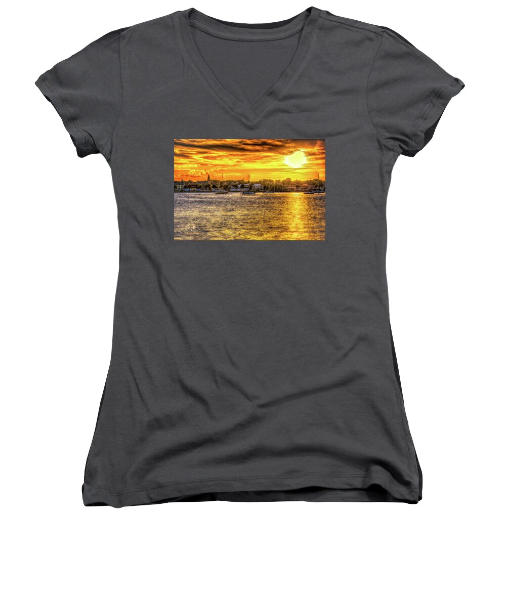 St Augustine Women's V-Neck featuring the photograph City Evening by Joseph Desiderio