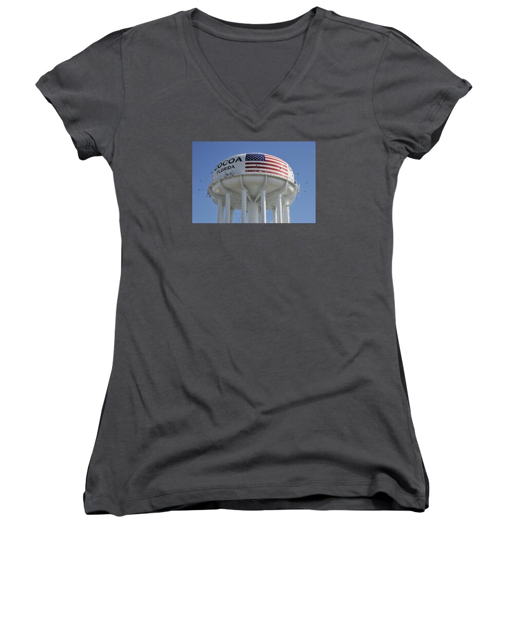 Water Tower Women's V-Neck featuring the photograph City of Cocoa Water Tower by Bradford Martin
