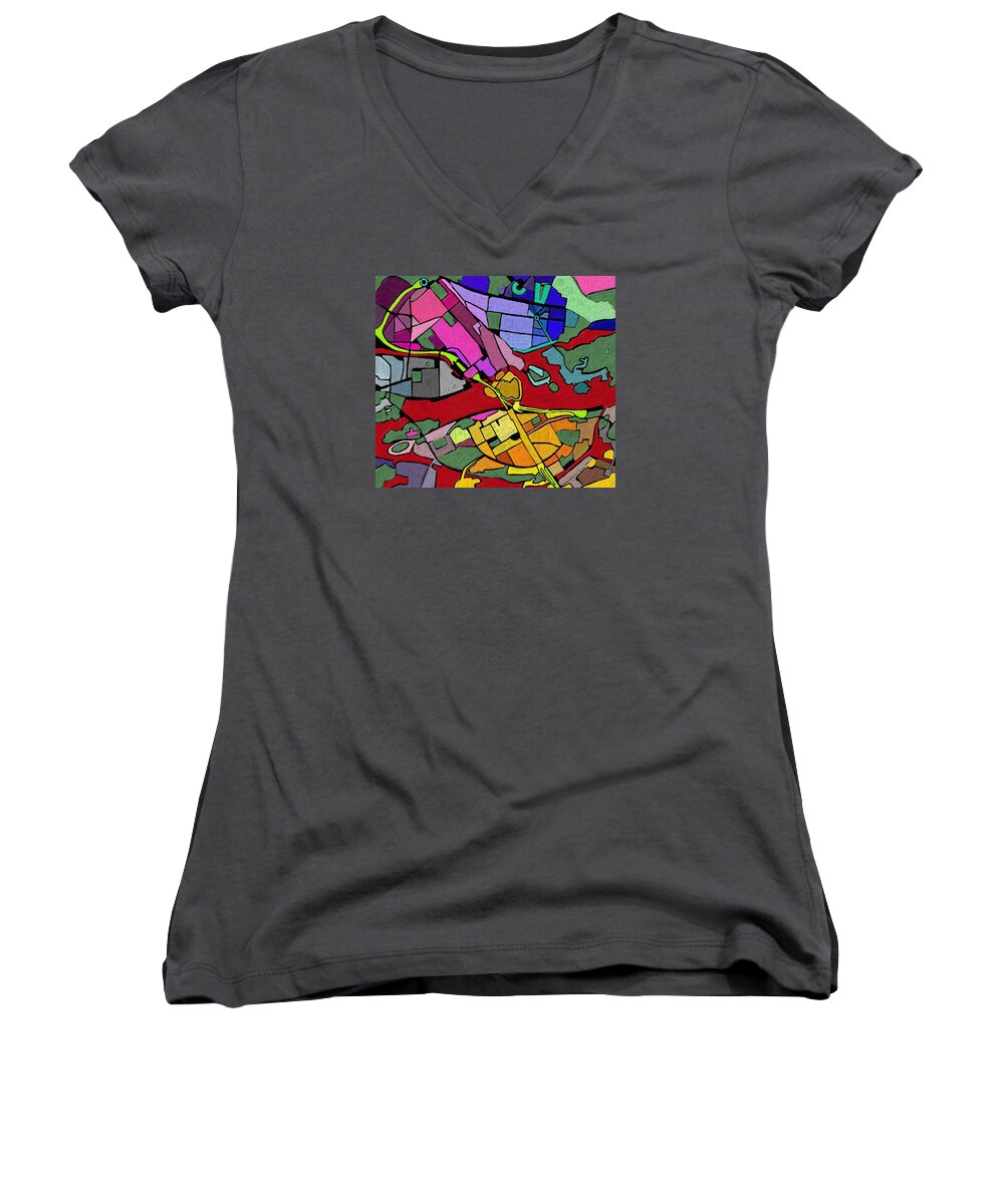 Fantasy Women's V-Neck featuring the painting Cityplan#2 by ThomasE Jensen