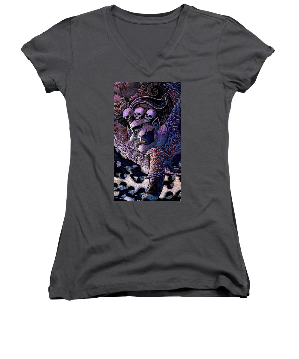 Demon Women's V-Neck featuring the painting Claiming Lost Souls by Ian Gledhill