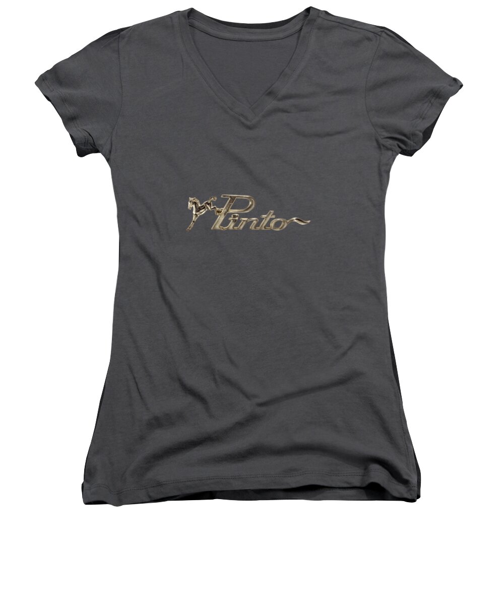 Automotive Women's V-Neck featuring the photograph Classic Pinto Emblem by YoPedro