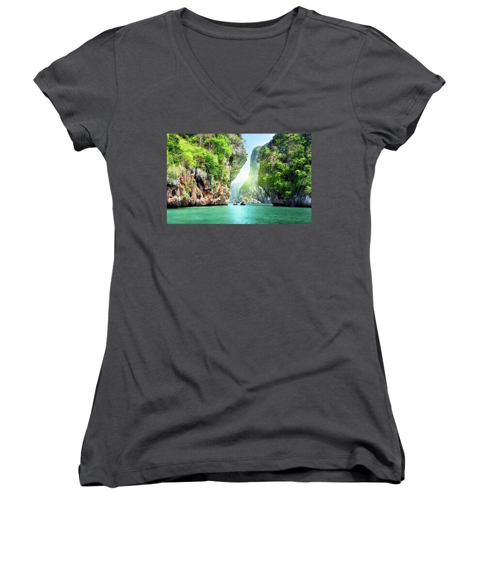 Cliff Women's V-Neck featuring the photograph Cliff by Jackie Russo
