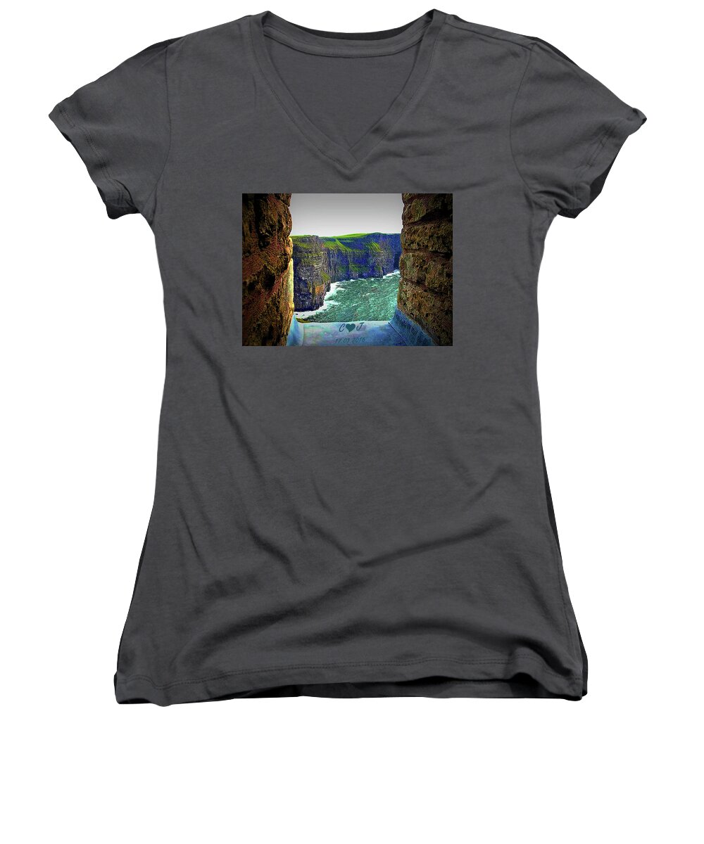  Women's V-Neck featuring the photograph Cliffs Personalized by Tara Potts