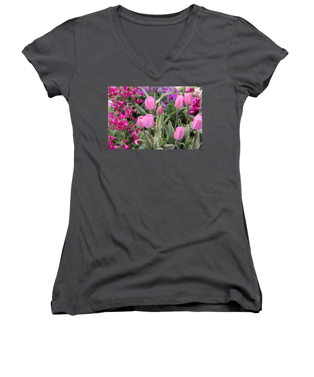 Flowers Women's V-Neck featuring the photograph Close Up Mixed Planter by Allen Nice-Webb
