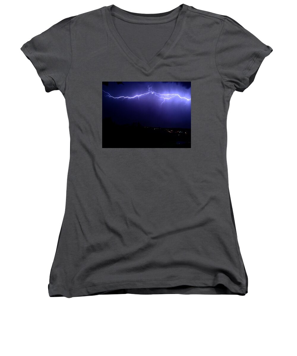 Thunderstorm Women's V-Neck featuring the photograph Cloudhopper by Michael Oceanofwisdom Bidwell