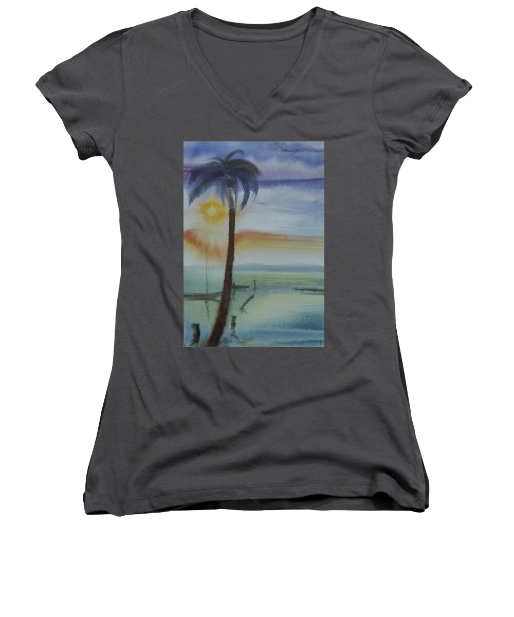 Sunrise Women's V-Neck featuring the painting Coconut Palm by Scott Cumming