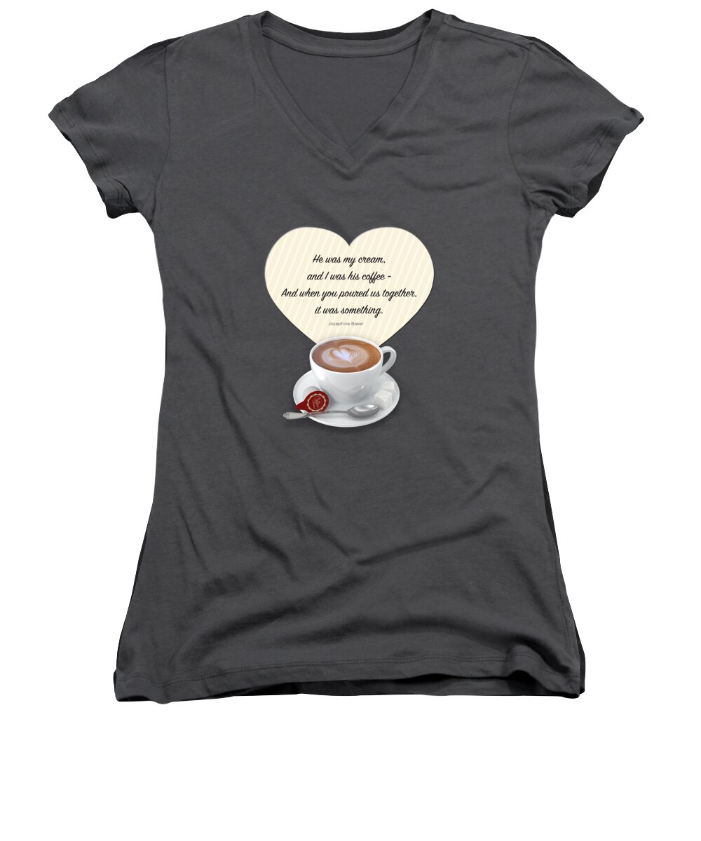 Coffee Women's V-Neck featuring the digital art Coffee and Cream by Mary Machare