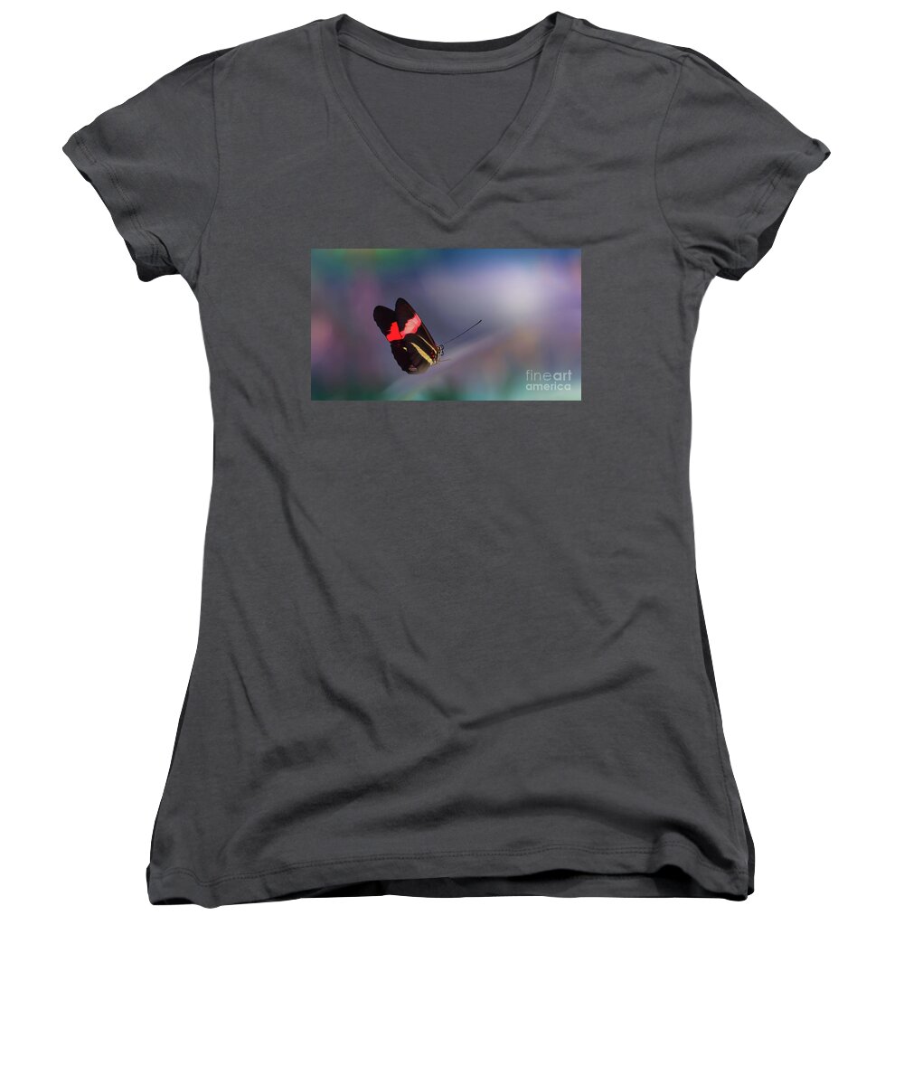 Butterfly Women's V-Neck featuring the photograph colorful Butterfly by Franziskus Pfleghart