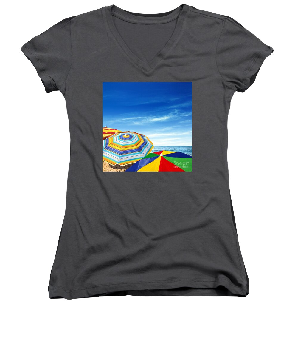 Abstract Women's V-Neck featuring the photograph Colorful Sunshades by Carlos Caetano