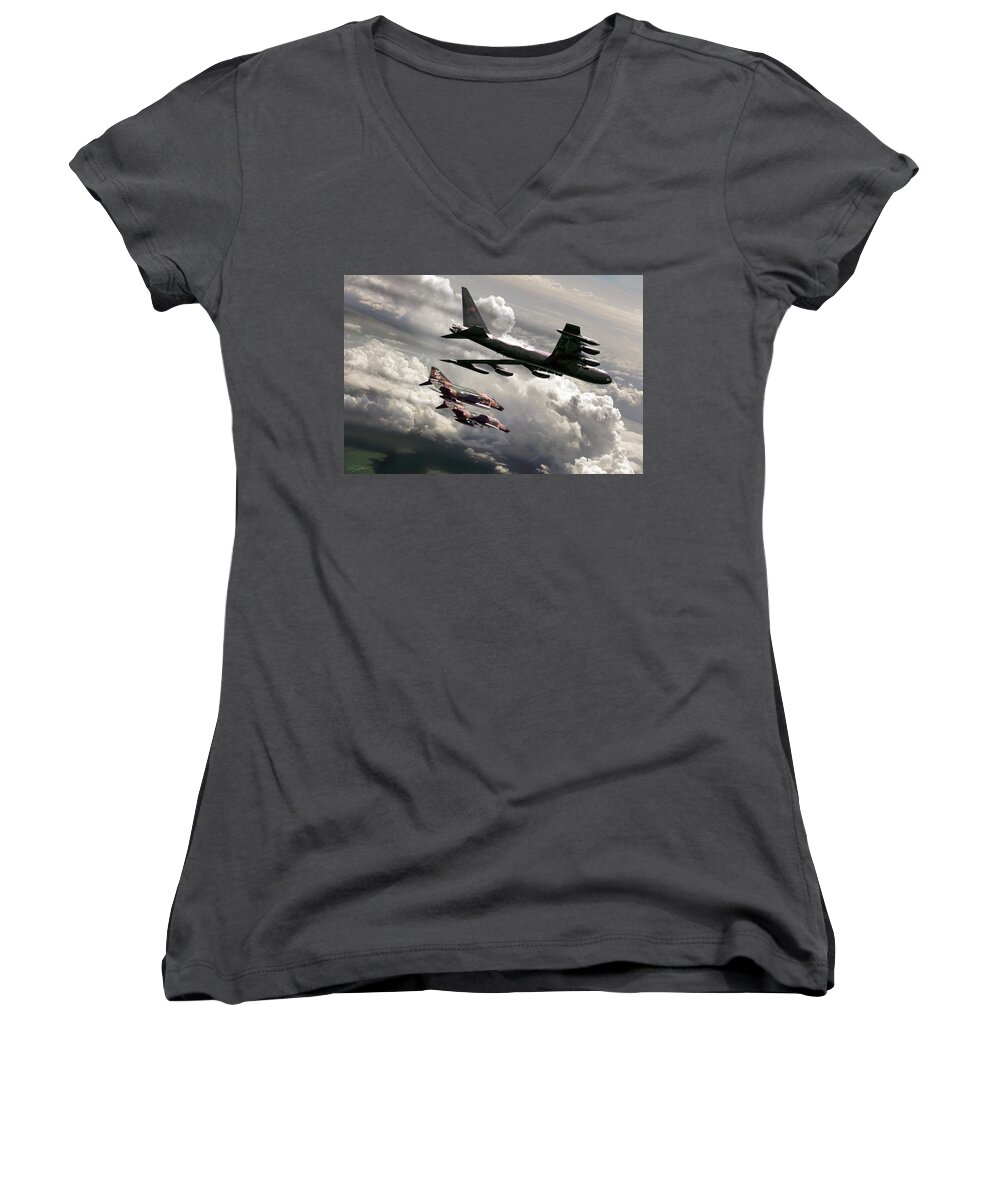 Aviation Women's V-Neck featuring the digital art Combat Air Patrol by Peter Chilelli