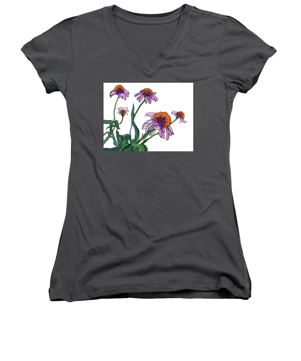 Cone Flower Women's V-Neck featuring the painting Cone Flowers by Jamie Downs