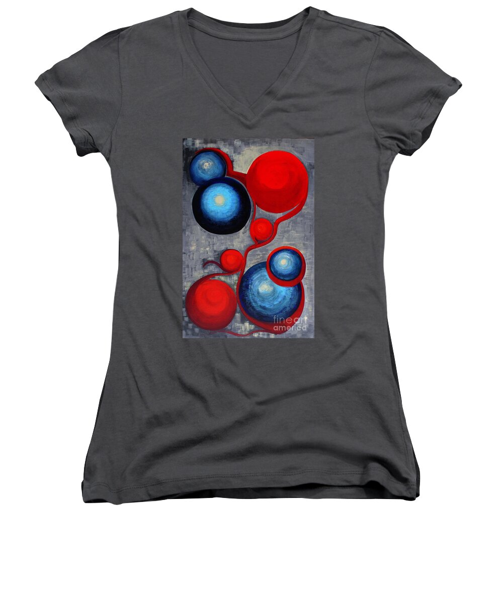 Abstract Women's V-Neck featuring the painting Connections by Holly Carmichael