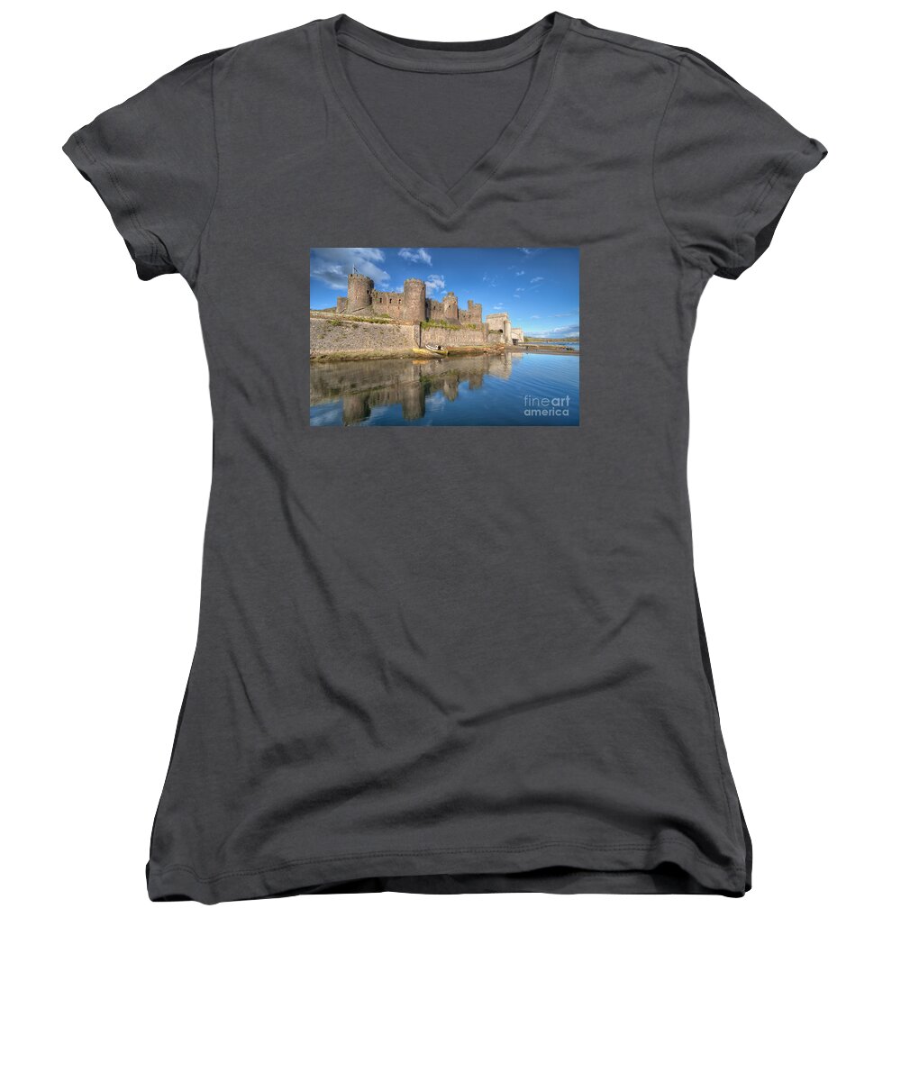 Conwy Castle Women's V-Neck featuring the photograph Conwy Castle by Adrian Evans