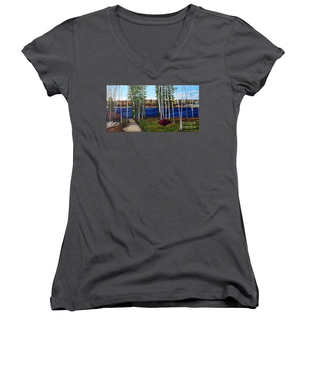 Cottage Women's V-Neck featuring the painting Cottage Life by Marilyn McNish