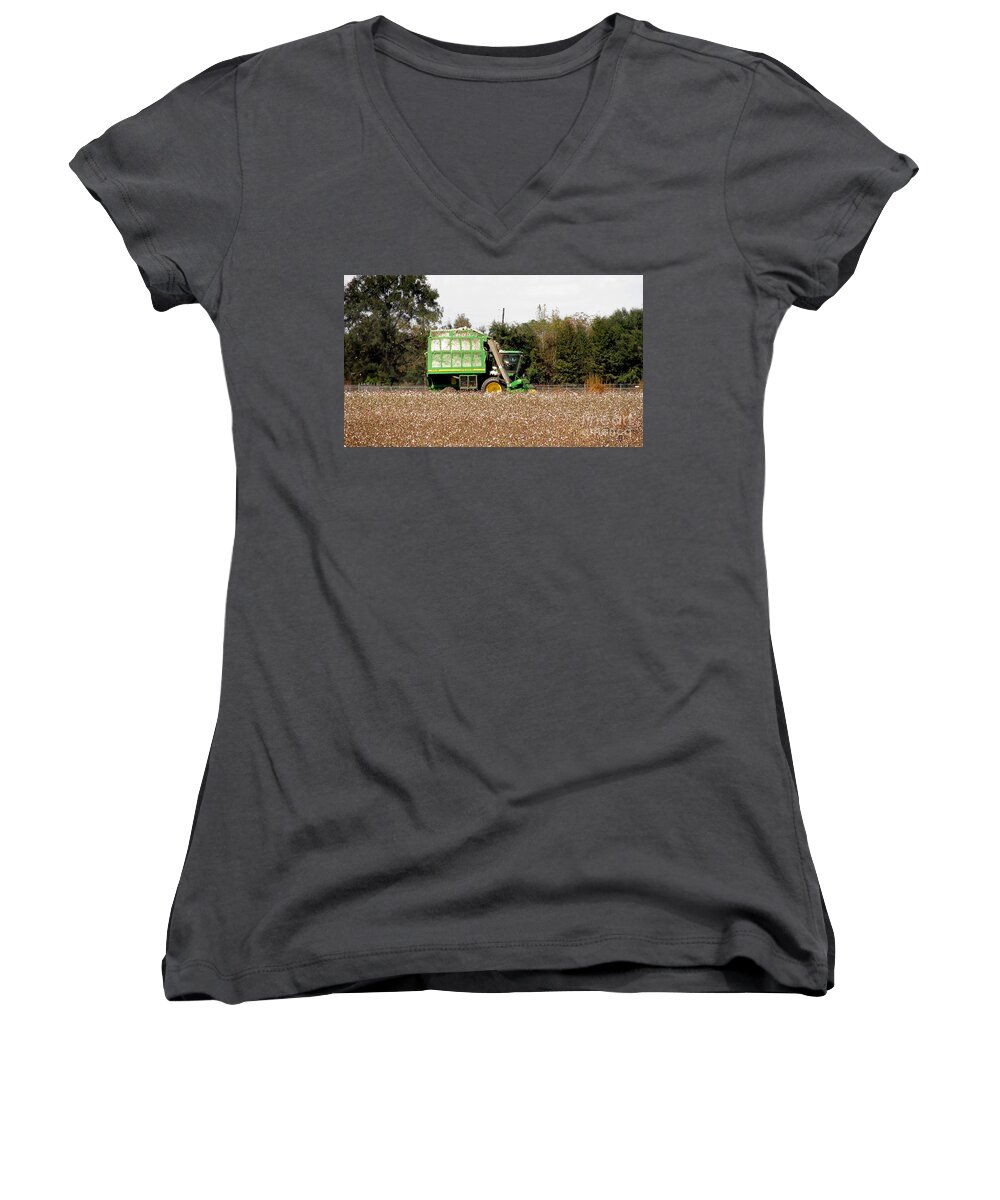 Truck Women's V-Neck featuring the photograph Cotton Picker by Donna Brown