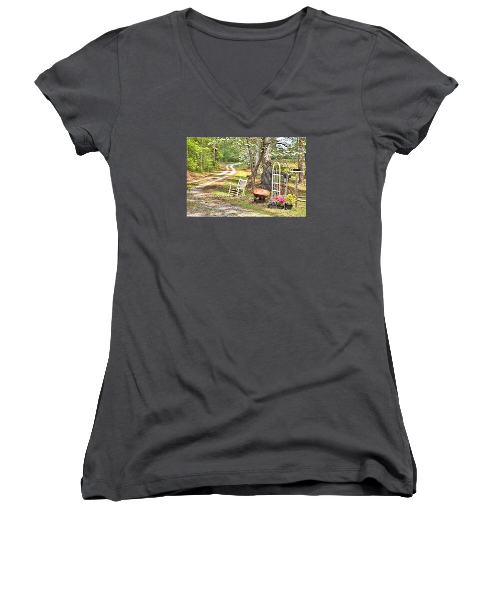 0121 Women's V-Neck featuring the photograph Country Driveway in Springtime by Gordon Elwell