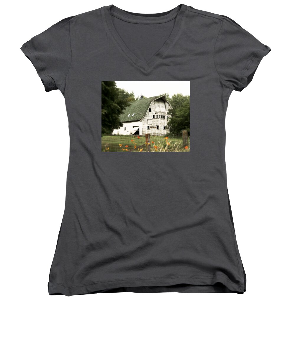 Barn Women's V-Neck featuring the photograph Country Lilies by Julie Hamilton