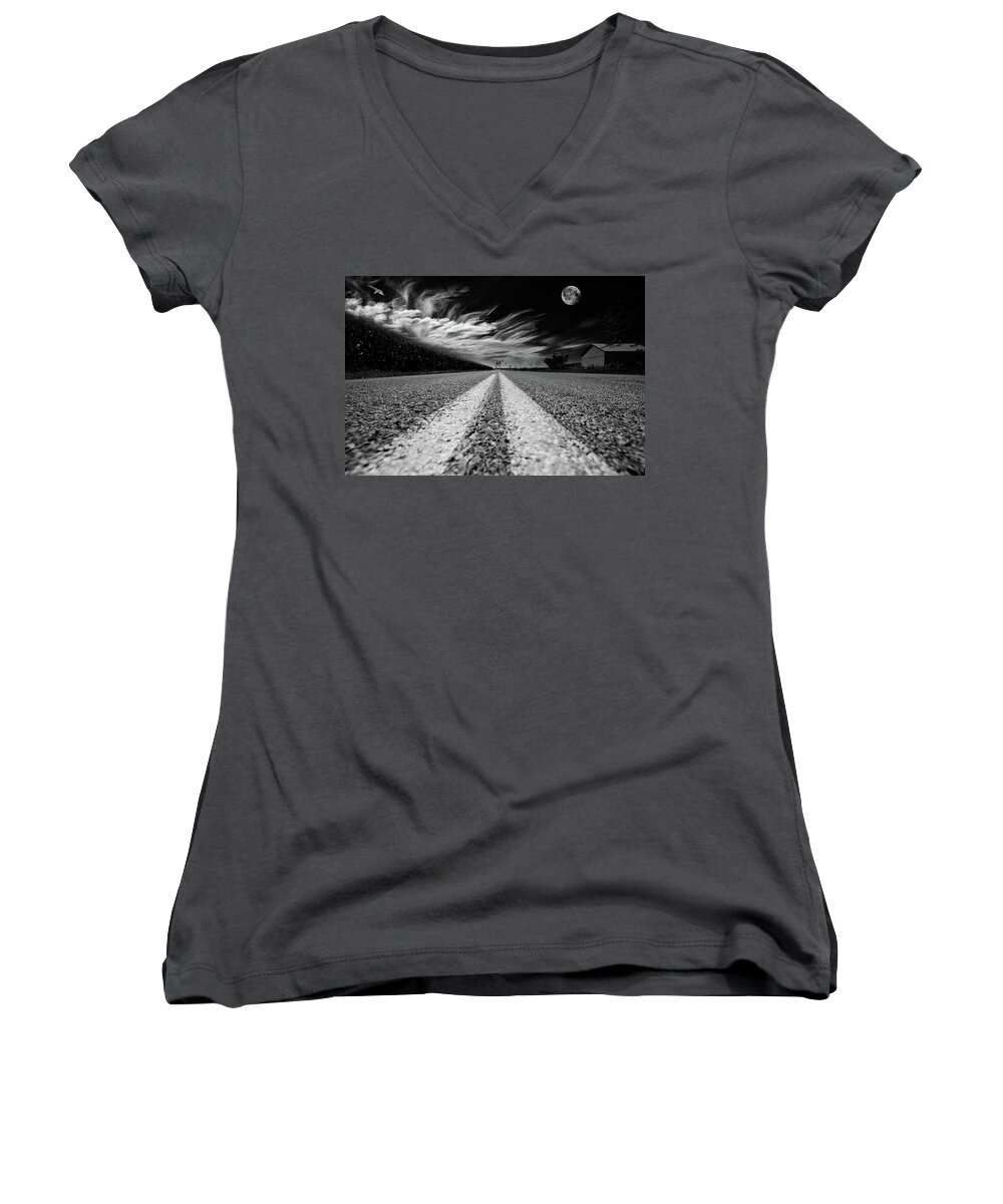 Surrealism Women's V-Neck featuring the photograph Country Road 51 by Kevin Cable