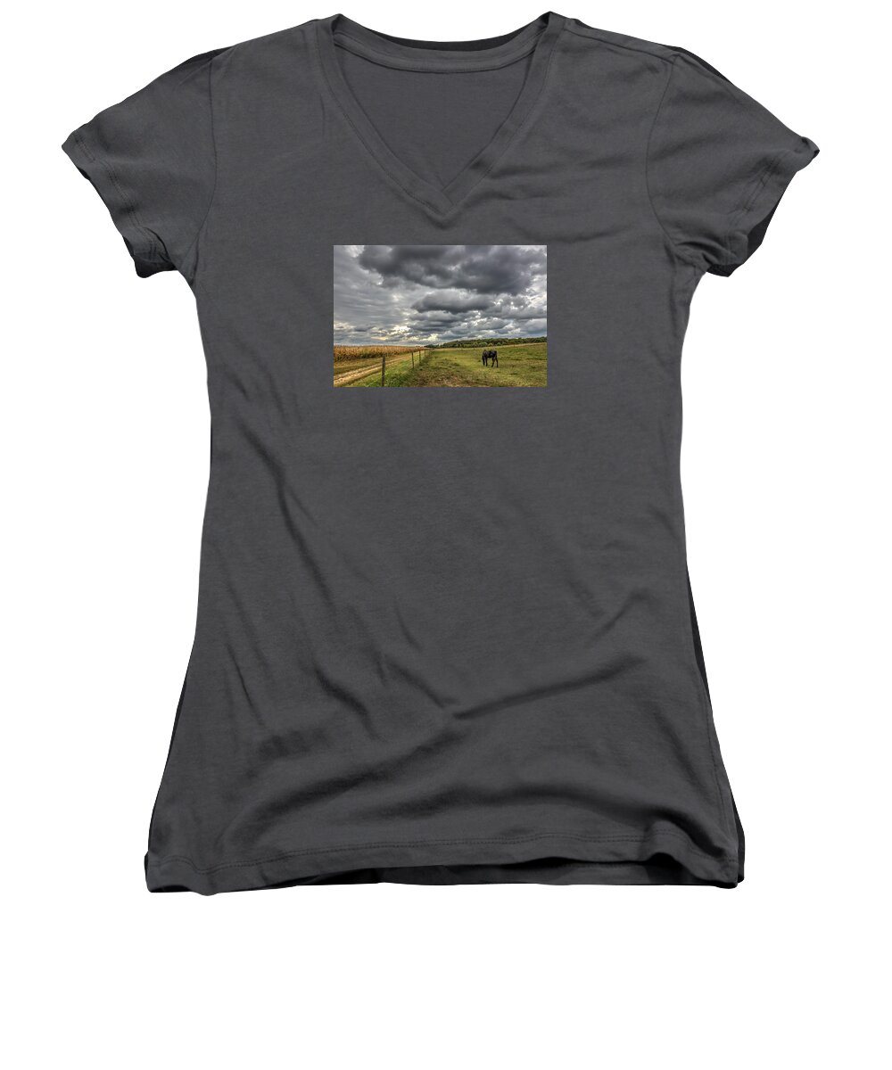 Horse Women's V-Neck featuring the photograph Country Roads by Patrick Wolf