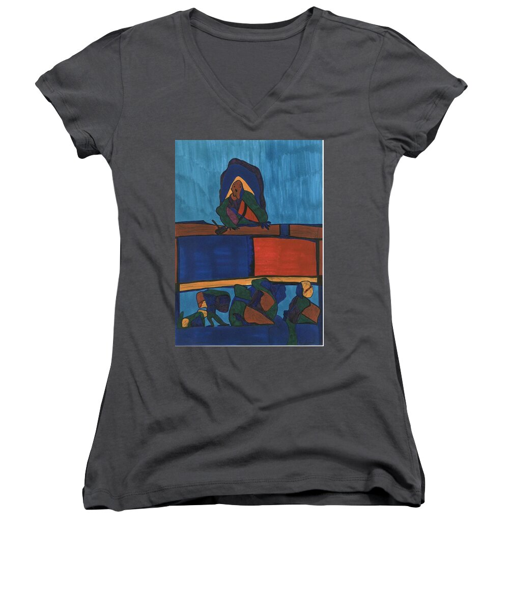 Multicultural Nfprsa Product Review Reviews Marco Social Media Technology Websites \\\\in-d�lj\\\\ Darrell Black Definism Artwork Women's V-Neck featuring the drawing Courtroom by Darrell Black