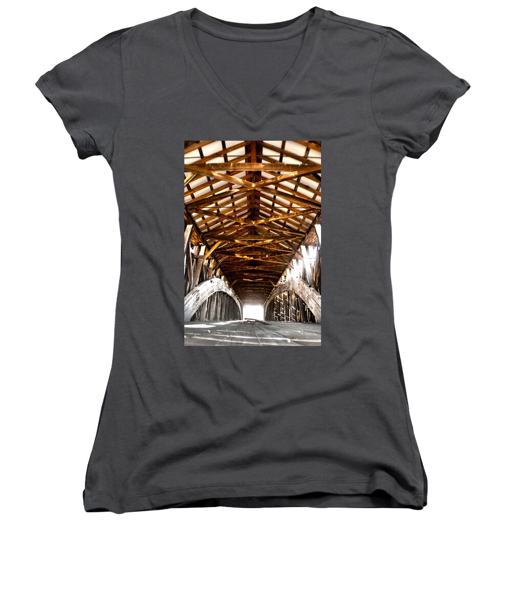 Women's V-Neck featuring the photograph Covered Bridge by Melissa Newcomb