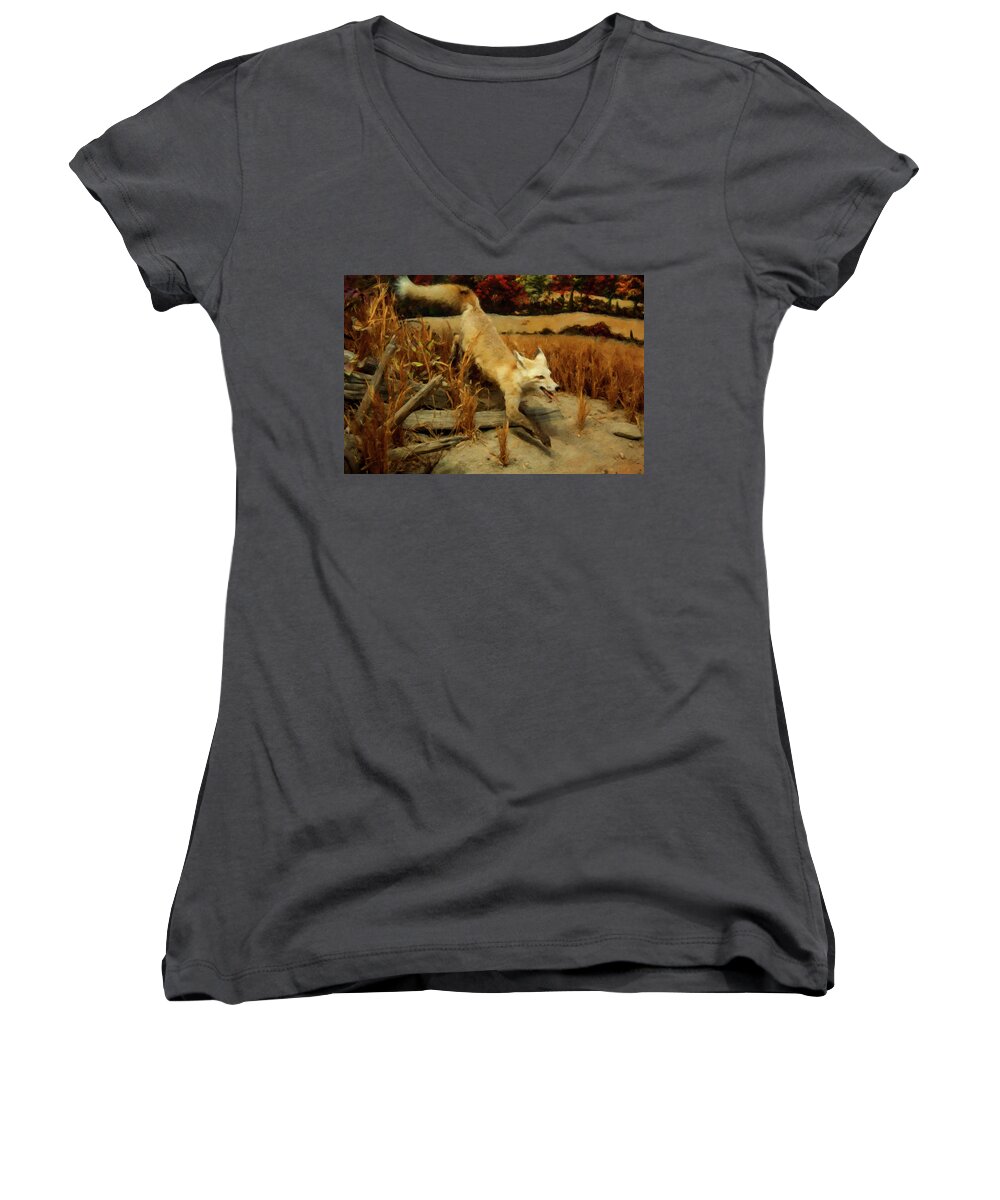 Coyote Women's V-Neck featuring the digital art Coyote by Flees Photos