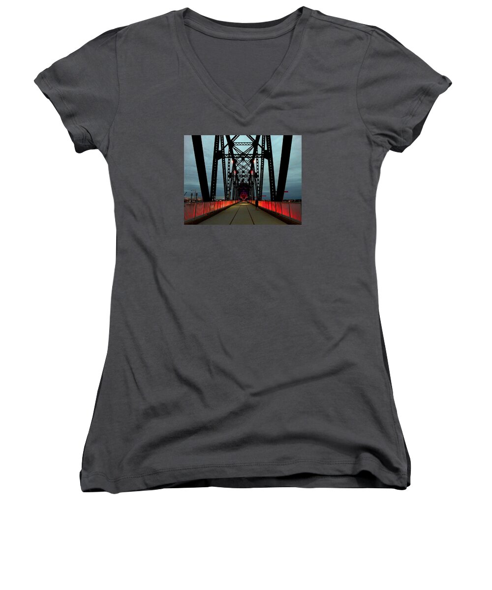 Bridge Women's V-Neck featuring the photograph Crossing the Bridge by Christopher Brown