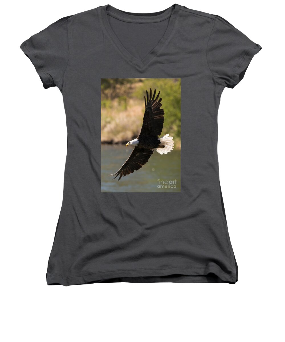 American Bald Eagle Women's V-Neck featuring the photograph Cruising the River by Michael Dawson