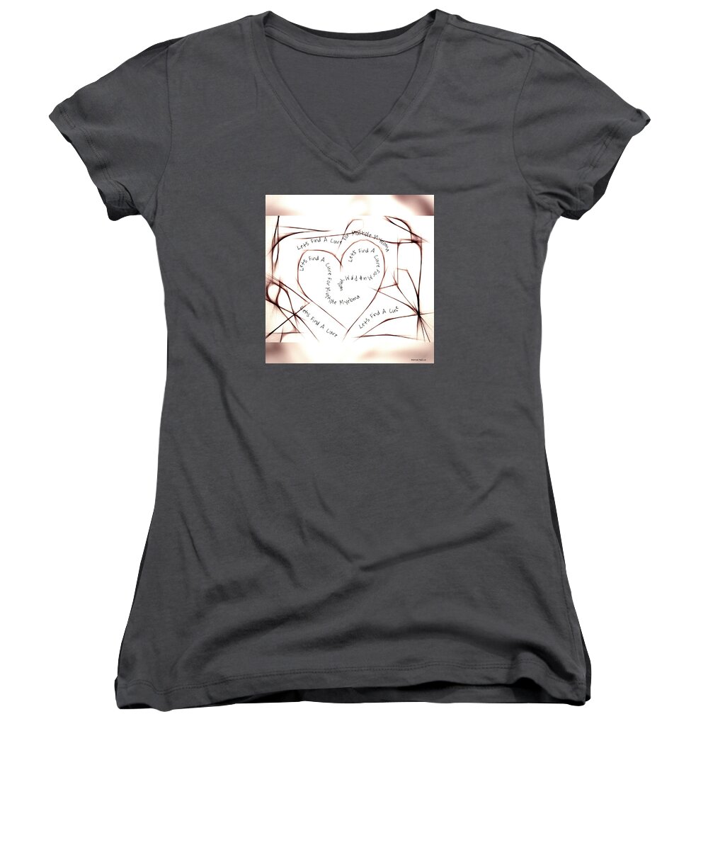 Multiple Myeloma Women's V-Neck featuring the painting Cure Multiple Myeloma by Marian Lonzetta