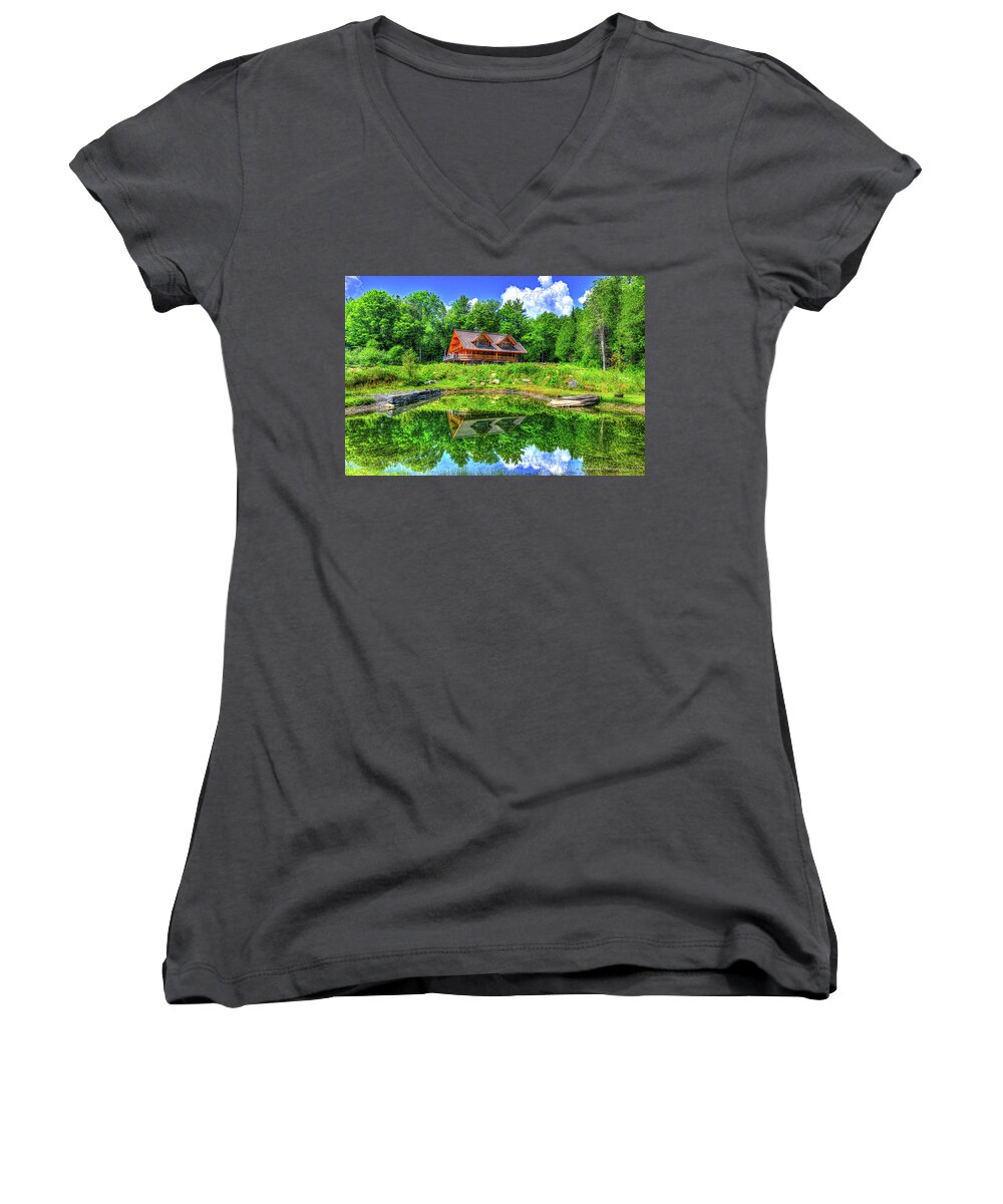 Log Women's V-Neck featuring the photograph Curtis Vance Memorial Apple Orchard by Jim Boardman