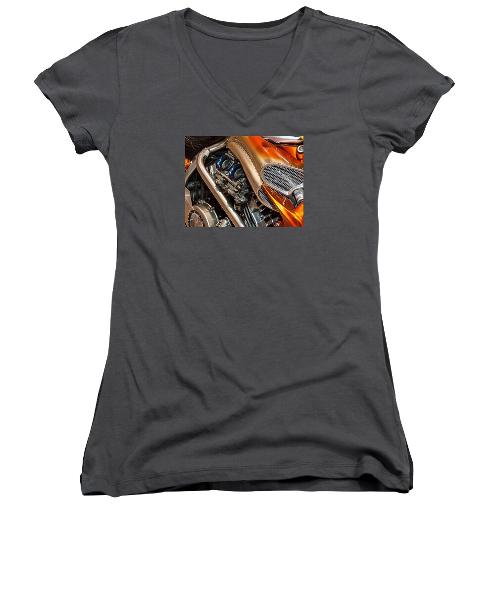 Motorcycle Women's V-Neck featuring the photograph Custom Motorcycle by Brian Kinney