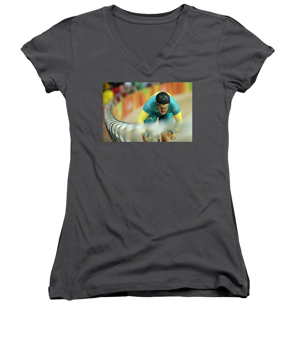 Cycling Women's V-Neck featuring the digital art Cycling by Maye Loeser