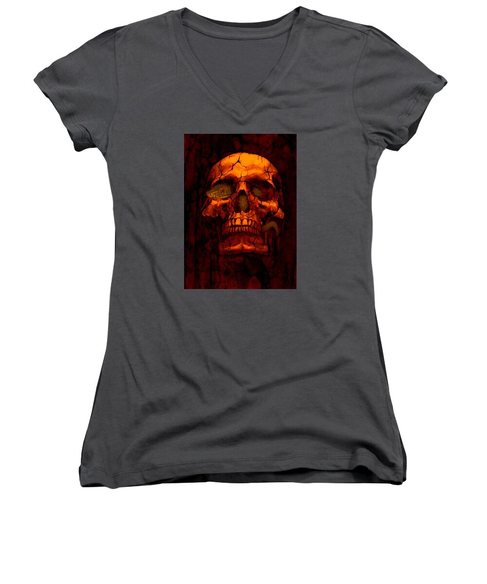 Skull Women's V-Neck featuring the painting Cyclop 3 by Laur Iduc