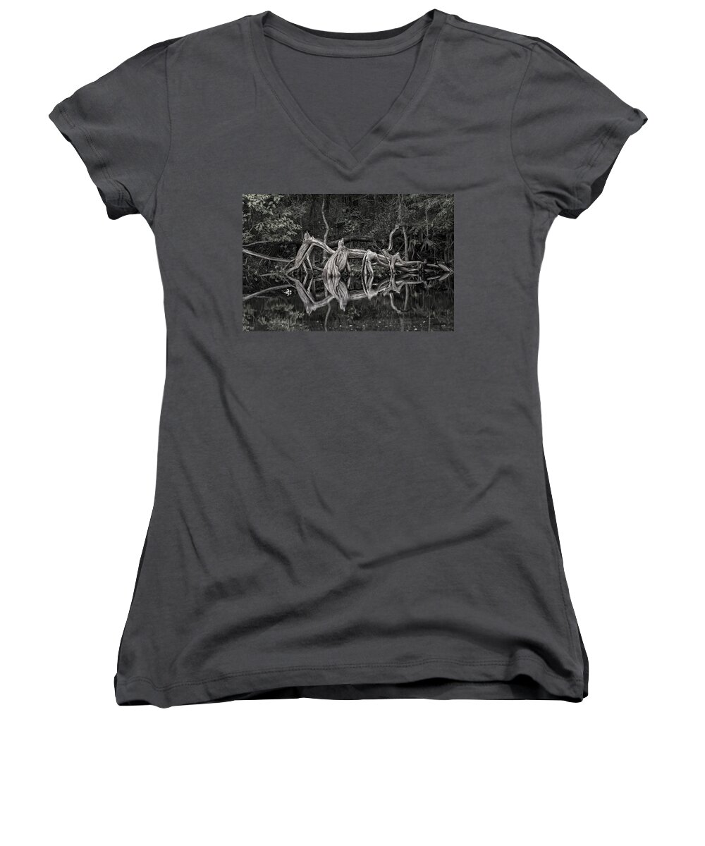 Cypress Women's V-Neck featuring the photograph Cypress Design by Steven Sparks