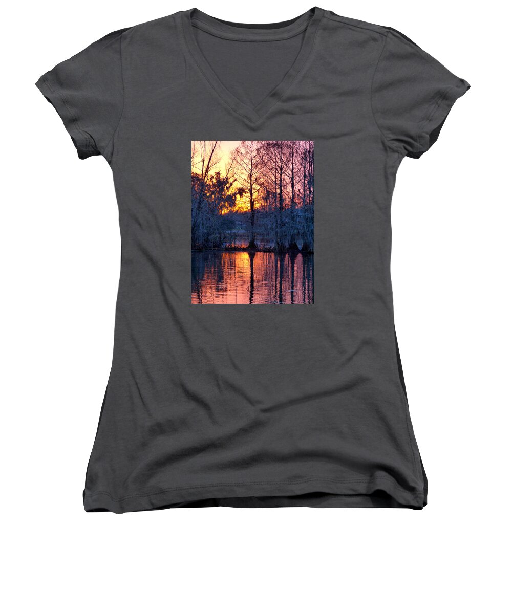 Orcinus Fotograffy Women's V-Neck featuring the photograph Cypress Sunrise by Kimo Fernandez