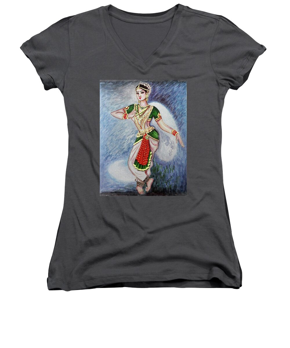 Dance Women's V-Neck featuring the painting Dance 2 by Harsh Malik
