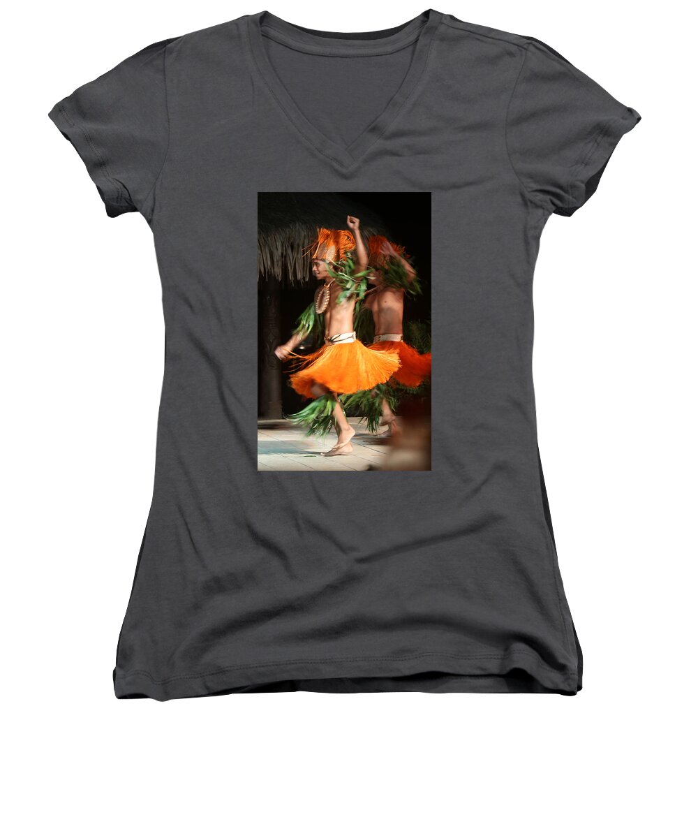 Tahiti Women's V-Neck featuring the photograph Dancing in Tahiti by Kathryn McBride