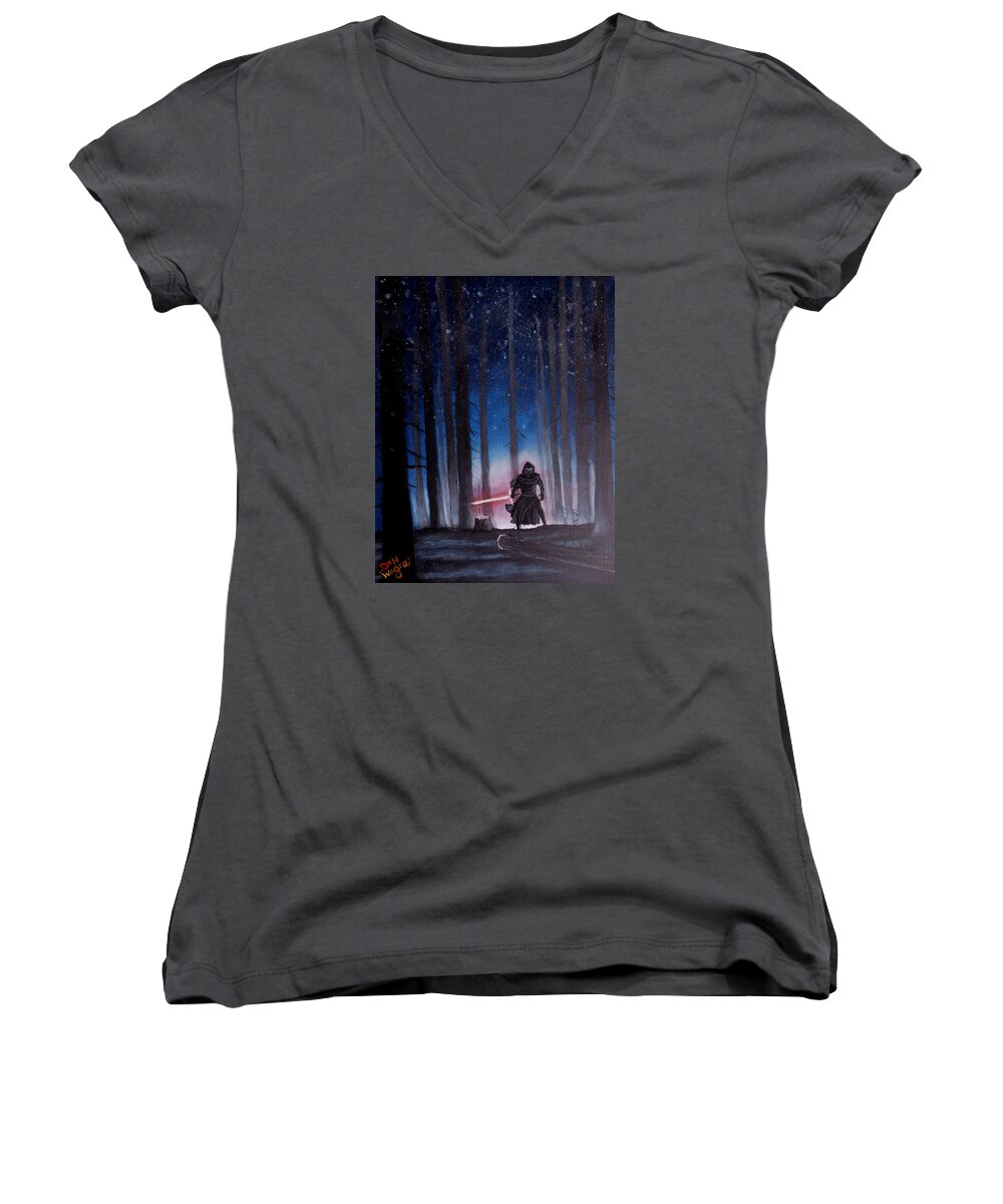 Dark Women's V-Neck featuring the painting Dark Jedi by Dan Wagner