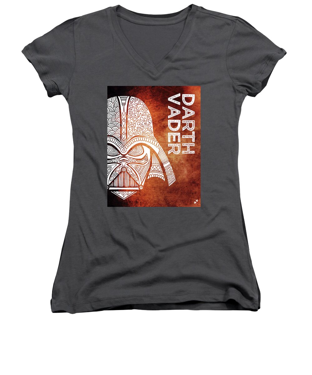 Darth Vader Women's V-Neck featuring the mixed media Darth Vader - Star Wars Art - Brown and White by Studio Grafiikka