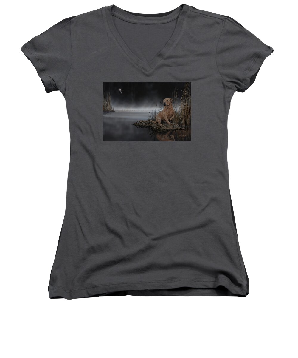 Lab Women's V-Neck featuring the painting Daybreak Arrival by Anthony J Padgett