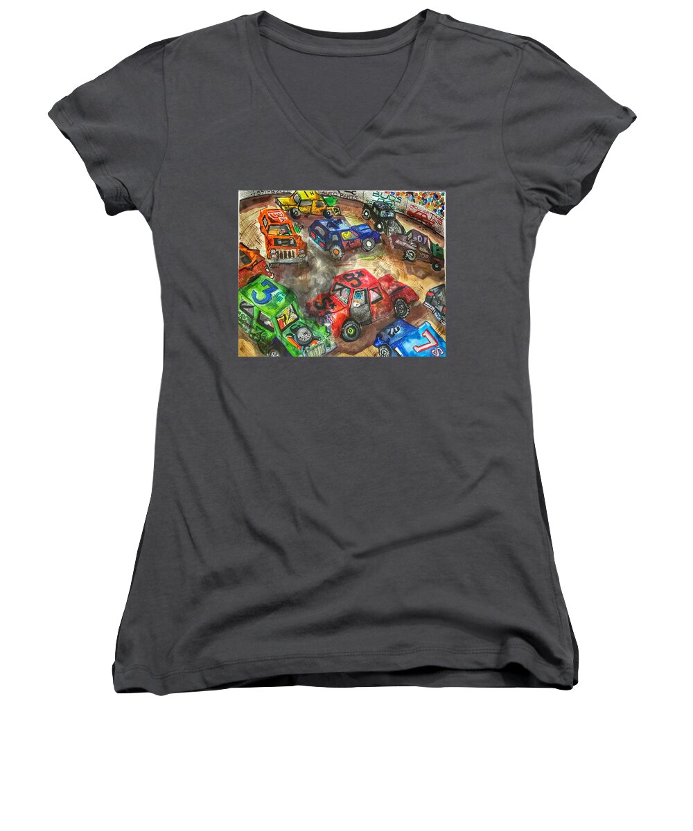 Gm Women's V-Neck featuring the painting Demo Derby One by Jame Hayes